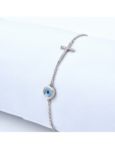 EVIL EYE AND CROSS CHARM BRACELET SILVER 925