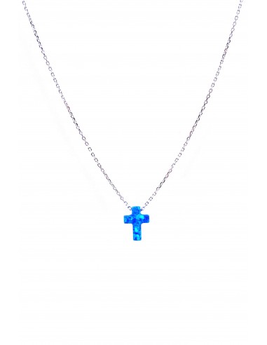 STERLING SILVER 925 OPAL CROSS PENDANT NECKLACE.