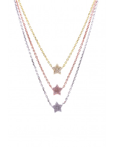 STERLING SILVER 925 MULTI COLOUR STAR NECKLACE.ROSE GOLD/SILVER/GOLD