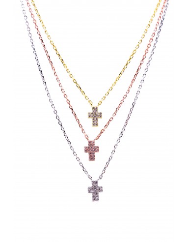 STERLING SILVER 925 MULTI COLOUR CROSS NECKLACE.ROSE GOLD/SILVER/GOLD