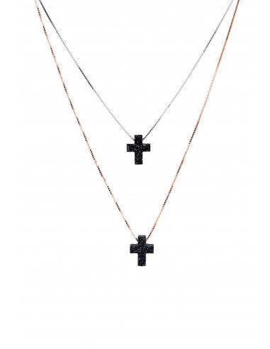 STERLING SILVER 925 STONE CROSS NECKLACE.ROSE GOLD/SILVER
