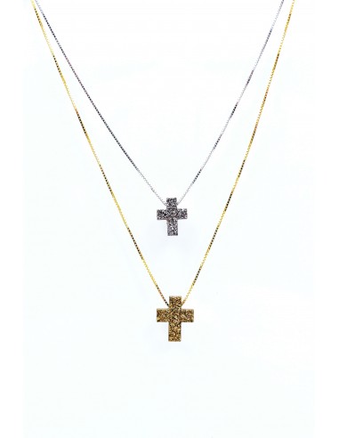 STERLING SILVER 925 STONE CROSS NECKLACE.GOLD/SILVER
