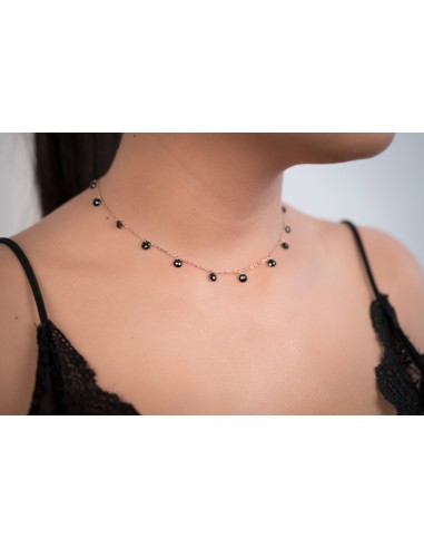 STYLISH SHORT NECKLACE SILVER 925-WITH BLACK ZIRCONS-ROSE GOLD PLATED