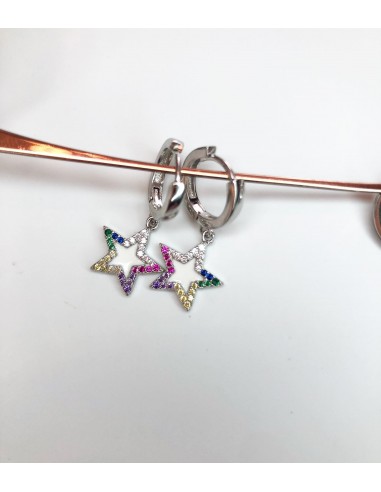 MULTI COLOR STAR HOOPS EARRINGS SILVER 925- SILVER COLOUR