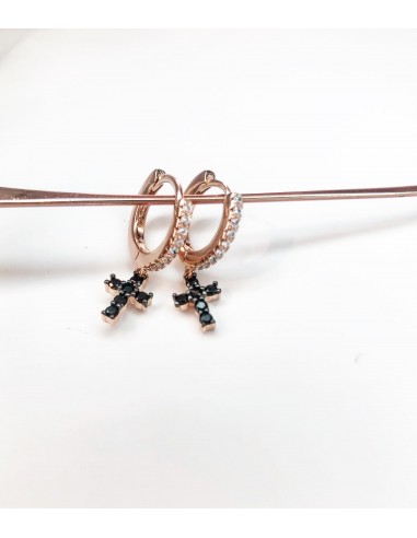 GOLD PLATED CROSS HOOPS EARRINGS SILVER 925- ROSE GOLD COLOUR