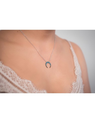 STERLING SILVER 925 TURQUOISE HΑLF ΜΟΟΝ NECKLACE. SILVER
