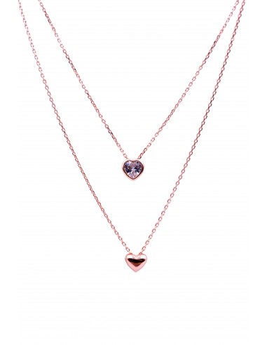 STERLING SILVER 925 DOUBLE HERT NECKLACE. ROSE GOLD