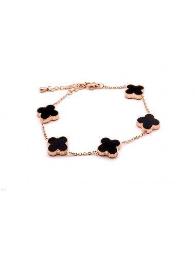 STAINLESS STEEL FLOWER BLACK ONYX BRACELET.ROSE GOLD