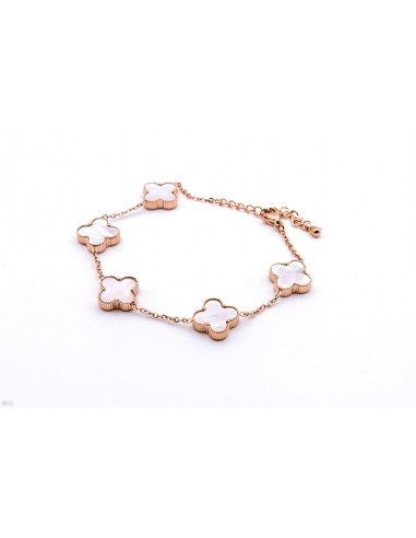 STAINLESS STEEL FLOWER  WHITE FILDISI BRACELET.ROSE GOLD