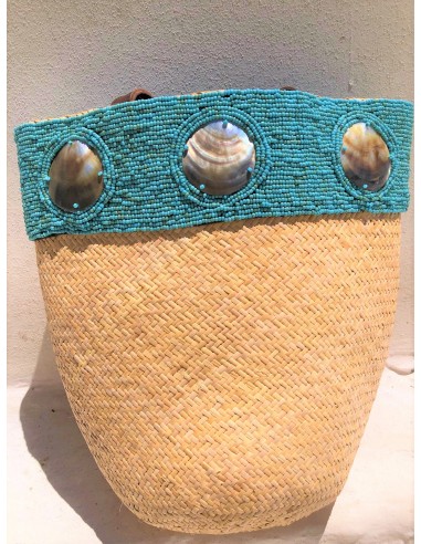 TURQUOISE RATTAN BAG WITH FILDISI