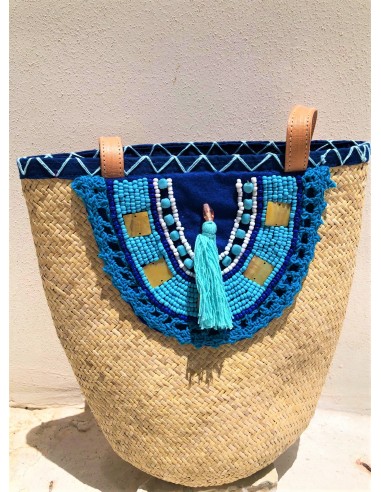 TURQUOISE NATURAL RATTAN BOHO BAG