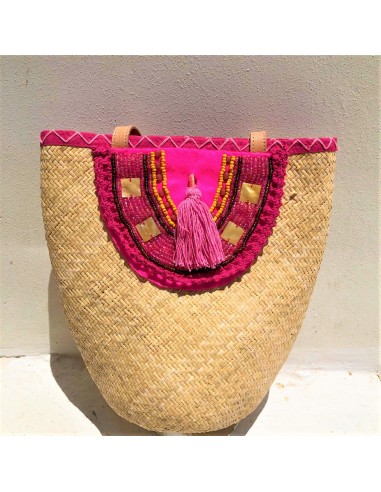 FUSCHIA NATURAL RATTAN BOHO BAG