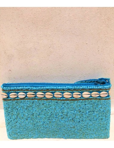 HANDMADE  BIG BEADED BAG WITH SHELLS IN TURQUOISE.