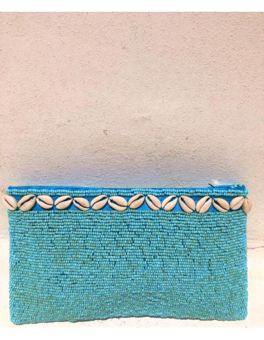 HANDMADE  BIG BEADED BAG WITH SHELLS IN TURQUOISE.