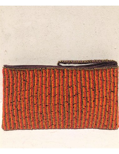 HANDMADE  BIG BEADED BAG ΙΝ ORANGE/GOLD COLOUR.