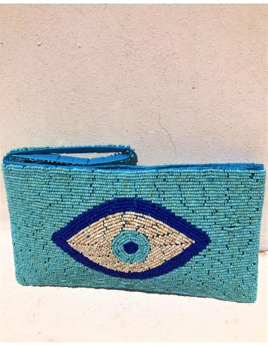 HANDMADE  BIG BEADED  EVIL EYE BAG IN TURQUOISE COLOR.