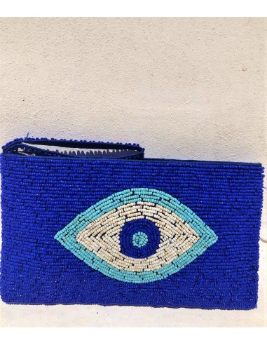 HANDMADE  BIG BEADED  EVIL EYE BAG IN BLUE COLOR.