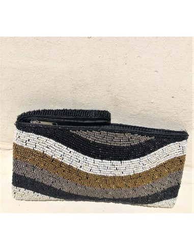 HANDMADE MEDIUM BEADED BAG IN BLACK/WHITE/GOLD COLOR.