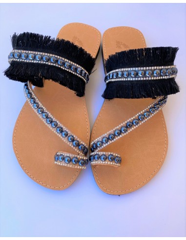 HANDMADE BLUE GREY BOHO LEATHER SANDALS.