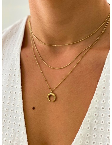 TRIPLE STAINLESS STEEL GOLD HALFMOON NECKLACE .
