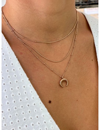 TRIPLE STAINLESS STEEL ROSE GOLD HALFMOON NECKLACE .