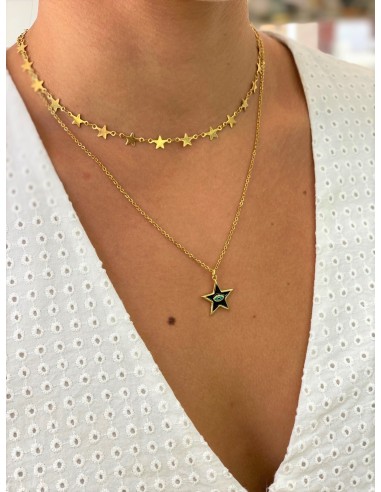 DOUBLE STAINLESS STEEL GOLD STAR NECKLACE .