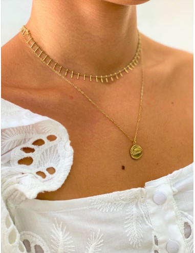 DOUBLE STAINLESS STEEL GOLD CHARM NECKLACE .