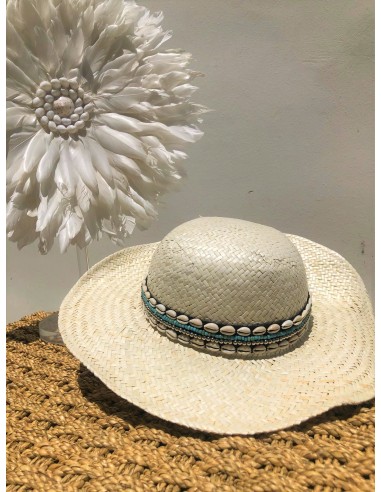 HANDMADE STRAW HAT WITH TURQUOISE AND SHELLS
