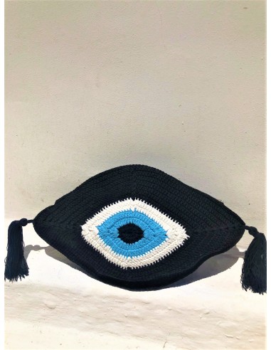 HANDMADE EVL EYE PILLOW WITH TASSELS.