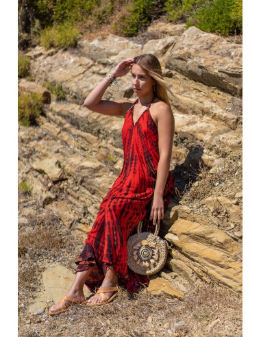 AERIN RED TIE DYE BACKLESS DRESS