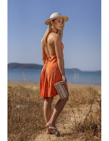 ARIA ORANGE EMBROIDERY BACKLESS SHORT DRESS