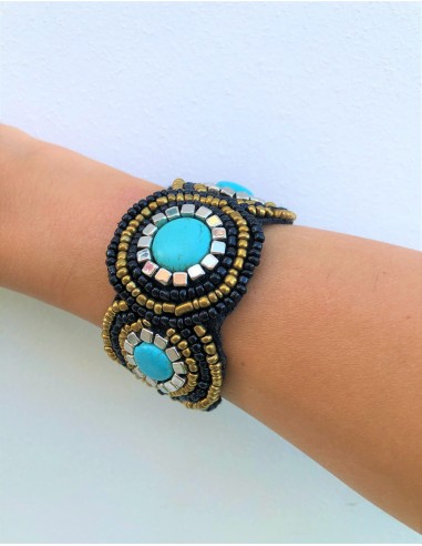 HANDMADE BLACK BRACELET WITH TURQUOISE