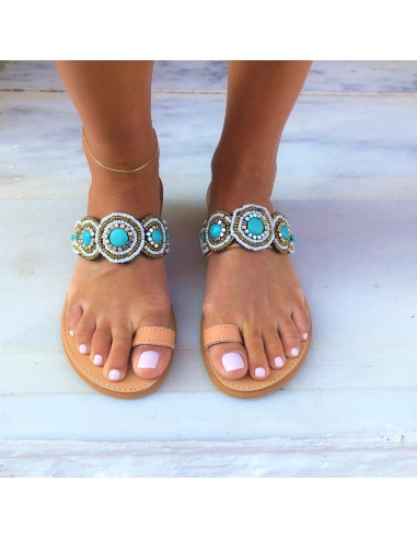 HANDMADE TURQUOISE BOHO LEATHER SANDALS.