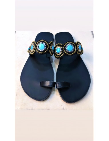 HANDMADE TURQUOISE BOHO LEATHER SANDALS.