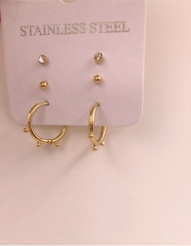 SET STAINLESS STEEL HOOP EARRINGS - GOLD